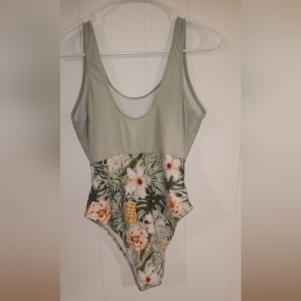 Womens Medium Swimsuit High Cut High Spoon Suspender Bohemian Tropical Floral - Picture 2 of 3